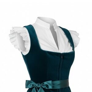 New XL White Ruffle Sleeve Dirndl Oktoberfest Top High V Neck Blouse